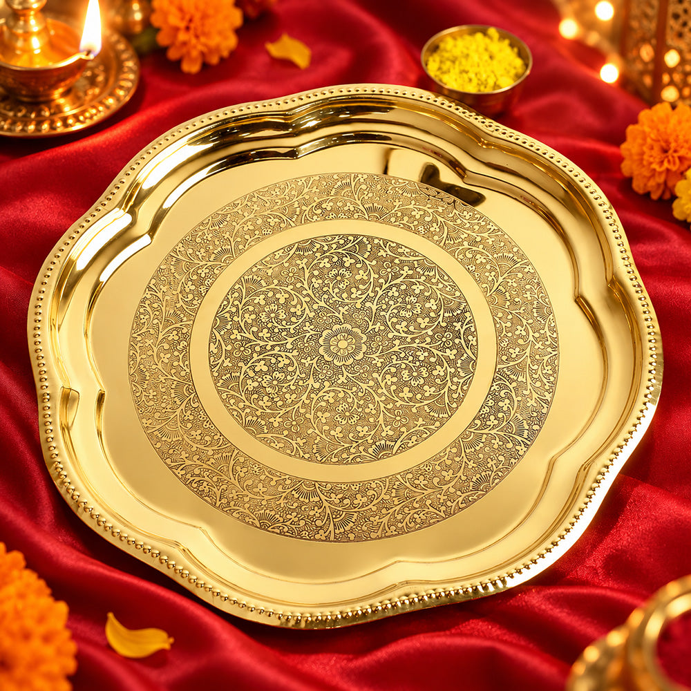 Brass Decorative Enrgaved Aarti Puja Thali