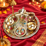 Ravishing 8 Pc Brass Puja Thali Set with Premium Velvet Box (10 Inch)