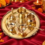 7 Piece Brass Royal Pooja Thali Set (9 Inch - 10 Inch) Design 1
