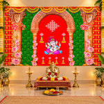 Backdrop Cloth Print Ganesh on Banana Leaf Design