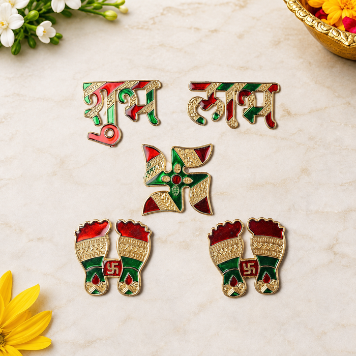 Shubh Labh and Swastik Wall Stickers Set of 5