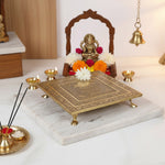 Meenakari Design Wooden Chowki with Kalash Embellishments (10 Inch)