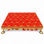 Handcrafted Red Brocade Pooja Chowki with Gold Zari Embroidery
