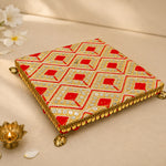 Handcrafted Red & Gold Geometric Embroidered Pooja Chowki