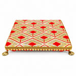Handcrafted Red & Gold Geometric Embroidered Pooja Chowki