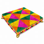 Hand Embroidered Multi-Tone Wooden Pooja Chowki