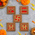 Red & Golden Bordered Shubh Labh Charan Paduka Set of 5