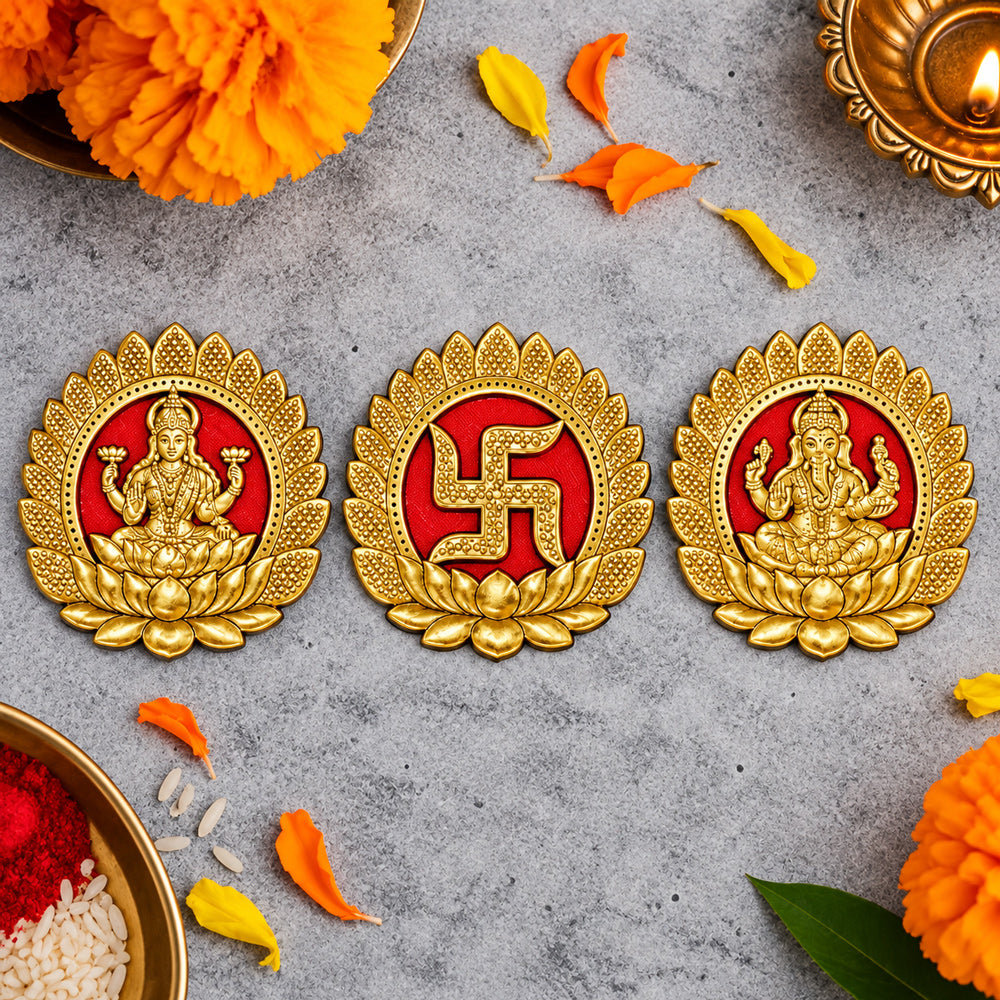 Circular Pooja Room Laxmi, Ganesha & Swastik Sticker