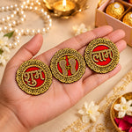 Round Auspicious Shubh Labh & Laxmi Feet Stickers