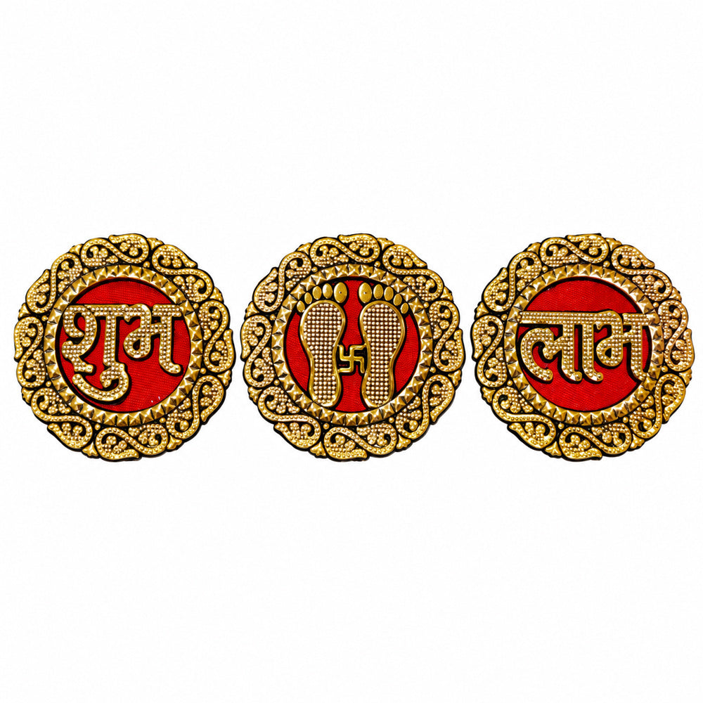 Round Auspicious Shubh Labh & Laxmi Feet Stickers