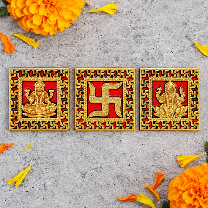 Traditional Red & Golden Swastik Framed Laxmi Ganesha Stickers