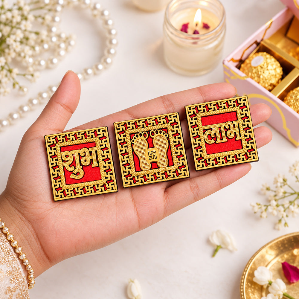 Ornate Gold Finished Shubh Labh & Laxmi Feet Stickers