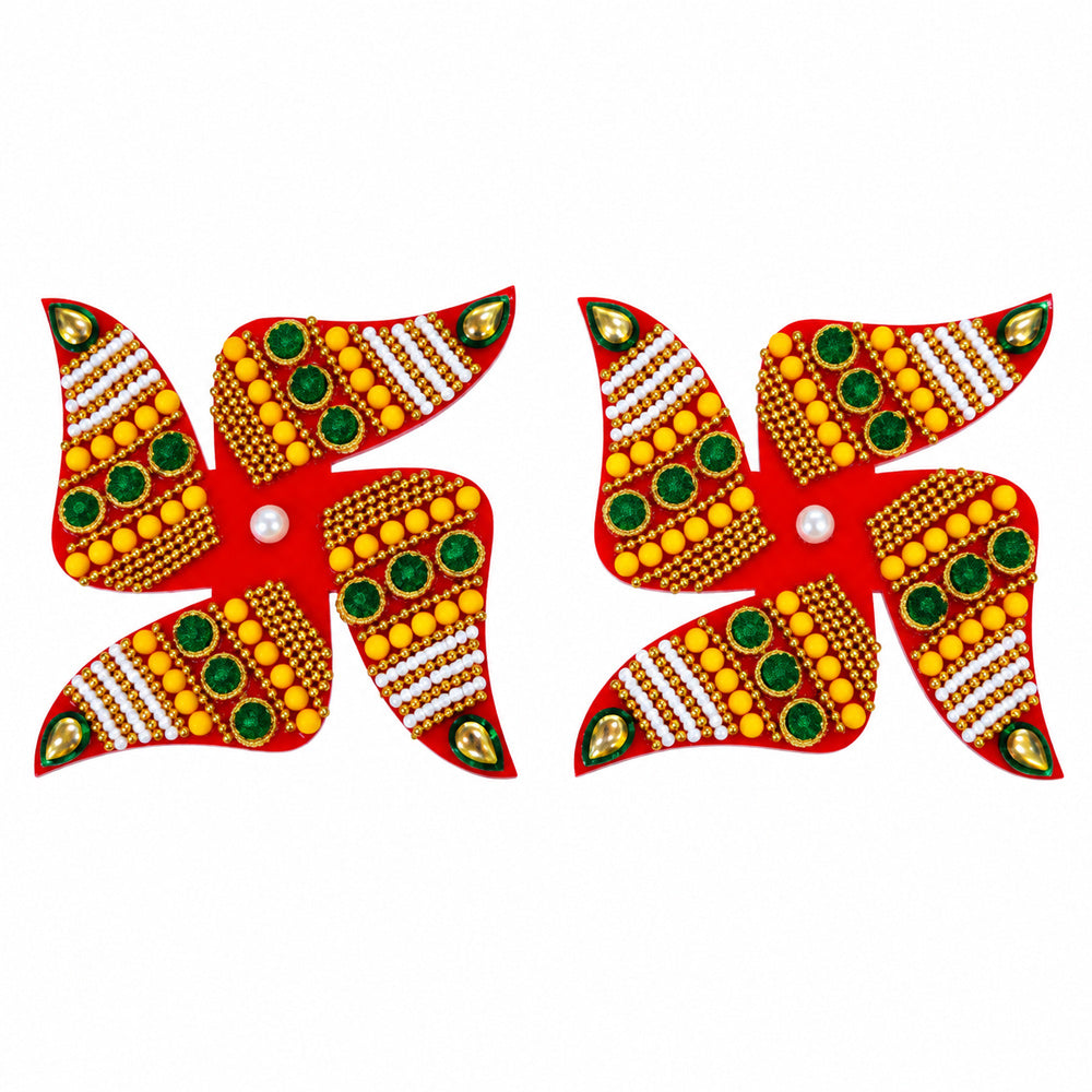 Traditional Red & Multi-Color Beaded Swastik Stickers