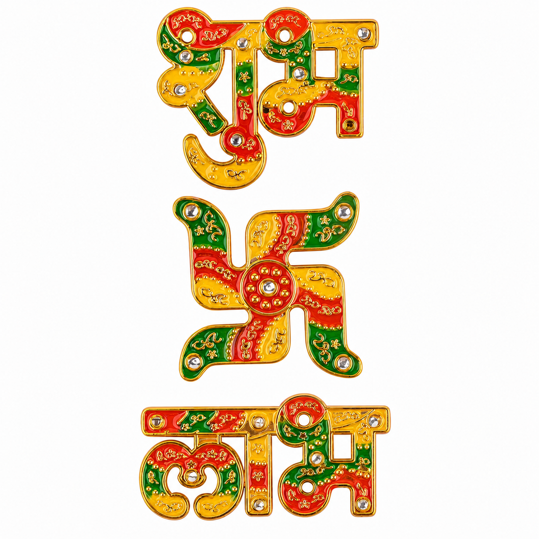 Traditional Multi Color Enameled Shubh Labh & Swastic Stickers