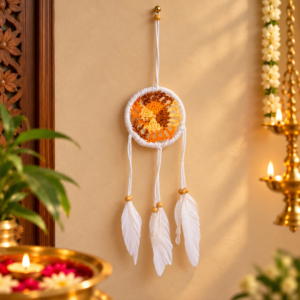 Handmade Wall Decor with Nature Feather Charms (Round Shape)