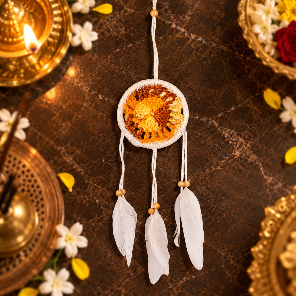 Handmade Wall Decor with Nature Feather Charms (Round Shape)