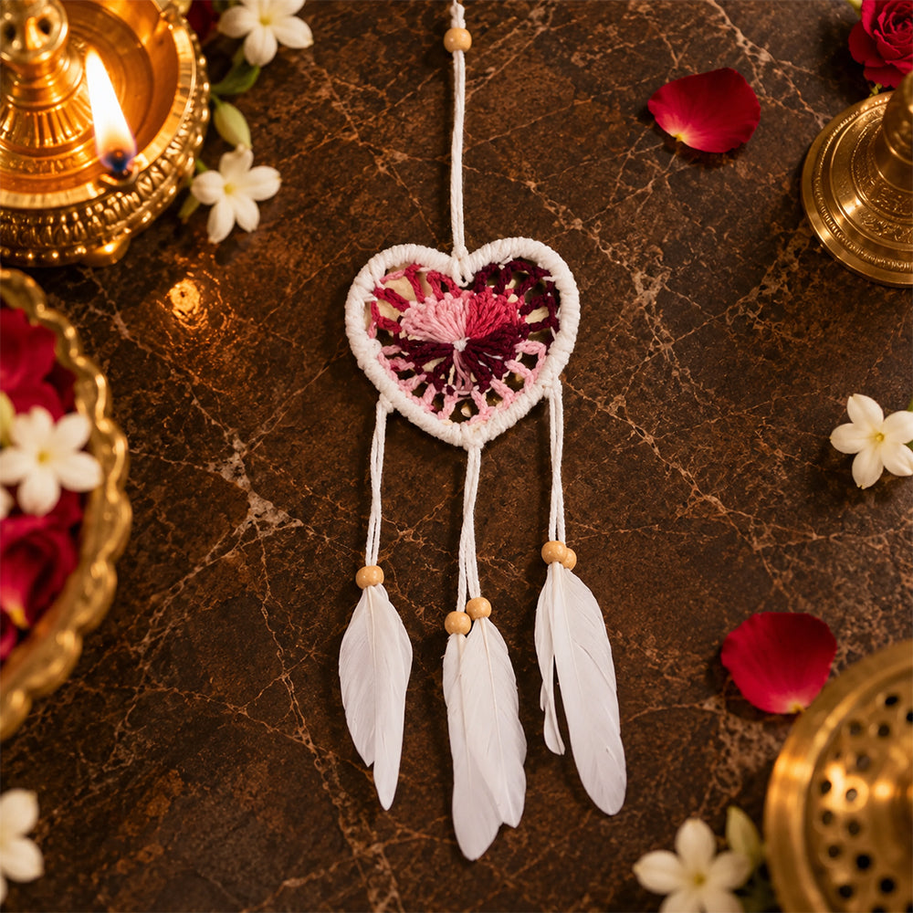 Handmade  Wall Decor with Nature Feather Charms (Heart Shape)