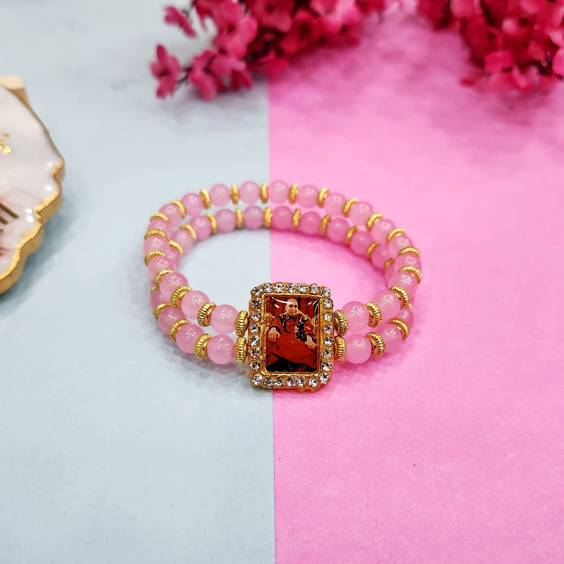 Light Pink Beaded Guru Ji Maharaj Handmade Bracelets for Men and Women