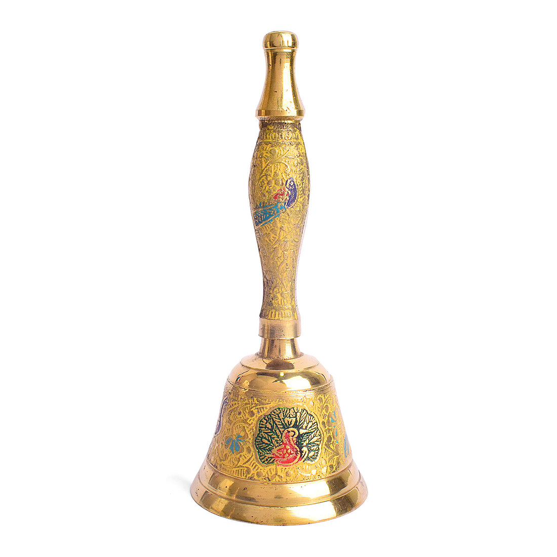 7 Inch Handcrafted Meenakari Brass Puja Bell (yellow)