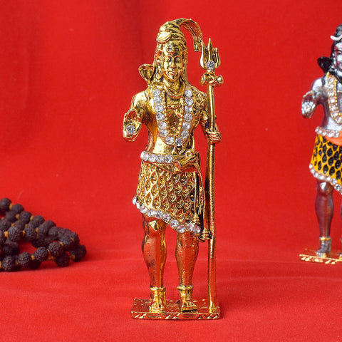 Golden Standing Shiv idol, elegantly designed with intricate details, symbolizing Lord Shiva in a majestic standing posture for worship and spiritual devotion.India’s Largest Pooja Accessories Brand – www.satvikstore.in 