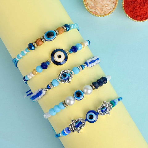 Set of 5 Designer Rakhi Threads with Roli Chawal and Ram Sita Stickers for Raksha Bandhan Celebration. India’s Largest Pooja Accessories Brand - www.satvikstore.in