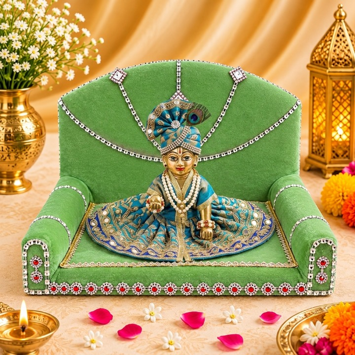 Laddu Gopal's Velvet Charisma: A Sacred Singhasan - Large