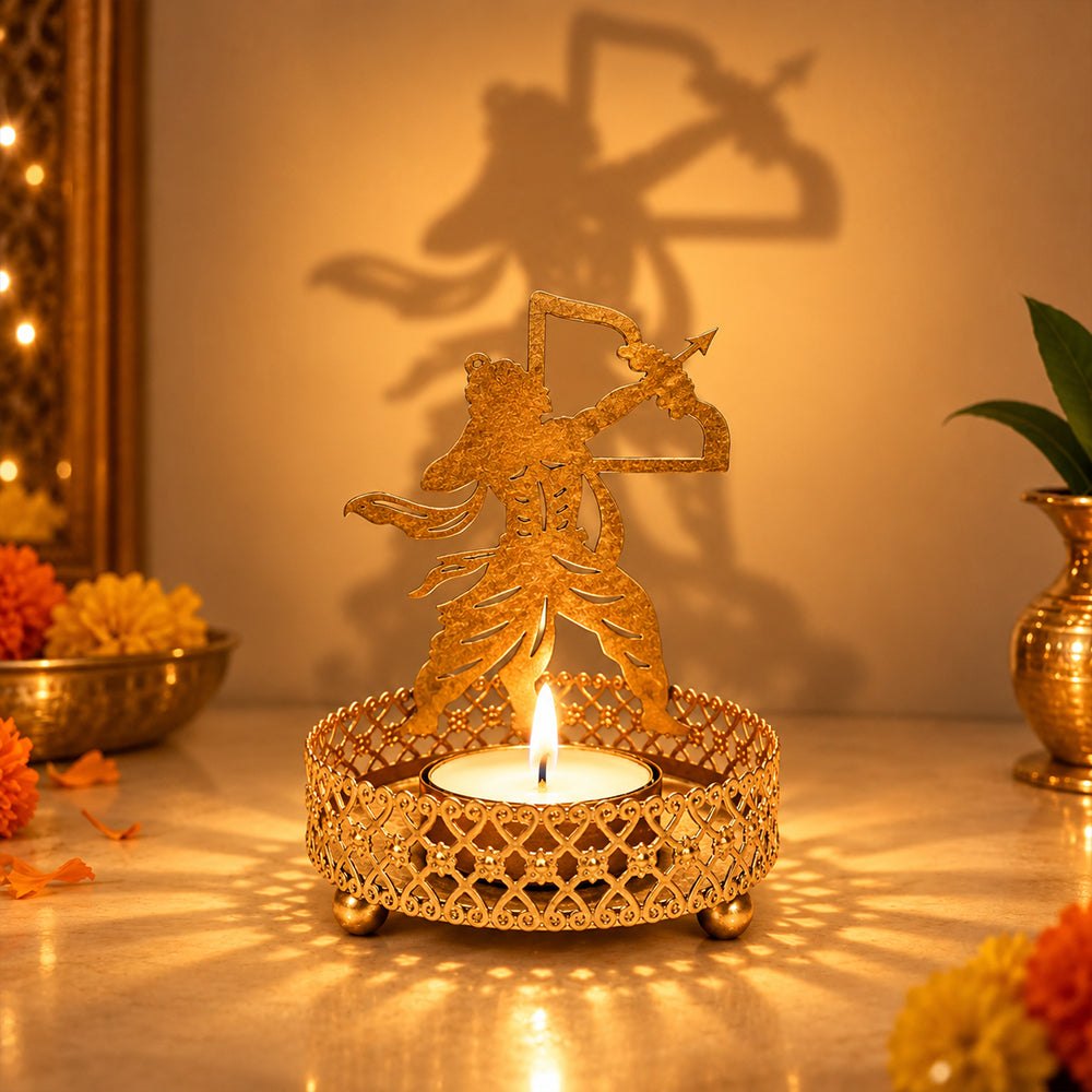 Golden Metallic Lord Rama Shadow Diya