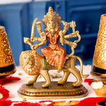 8.6 Inch Handcrafted Brass Sherawali Mata Idol – Perfect for Navratri Puja, Home Mandir, and Spiritual Decor.India's Largest Puja Accessories Brand - Satvik No. 1 Brass Idol Collection 
