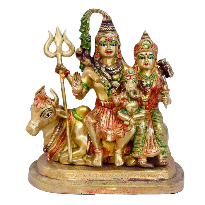 Handcrafted Brass Shiv Parivar Idol with Glossy Finish | Featuring Lord Shiva, Parvati, Ganesha & Nandi | 36 cm Height | Premium Multicolor Brass Statue for Home Temple, Office Decor & Gifting | India's Largest Puja Accessories Brand - Satvik No. 1 Brass Idol Collection 
