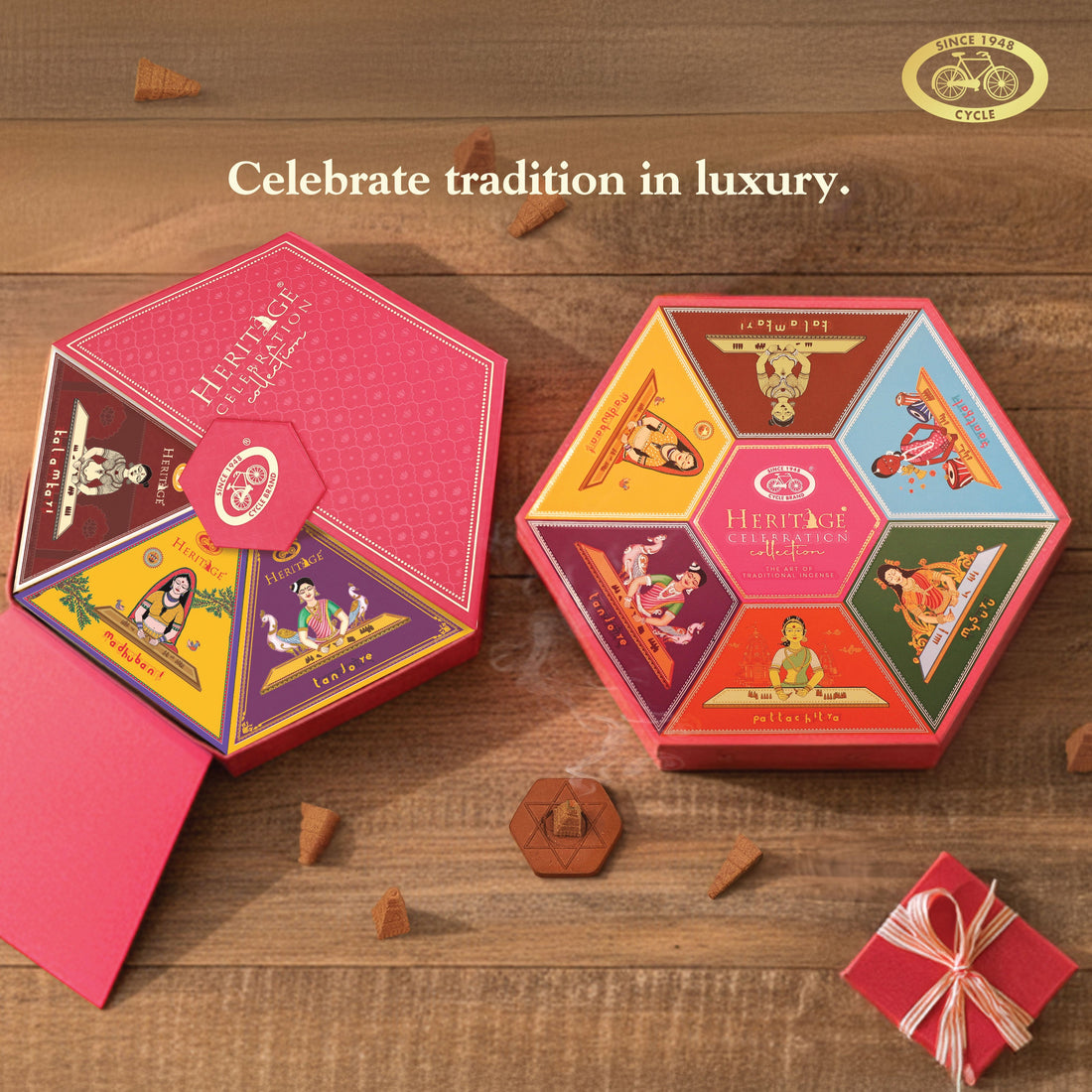 Cycle Heritage Celebration Collection – Signature Temple Incense Cones Inspired by 6 Indian Heritage Art Forms (72 Cones + Free Holder)
