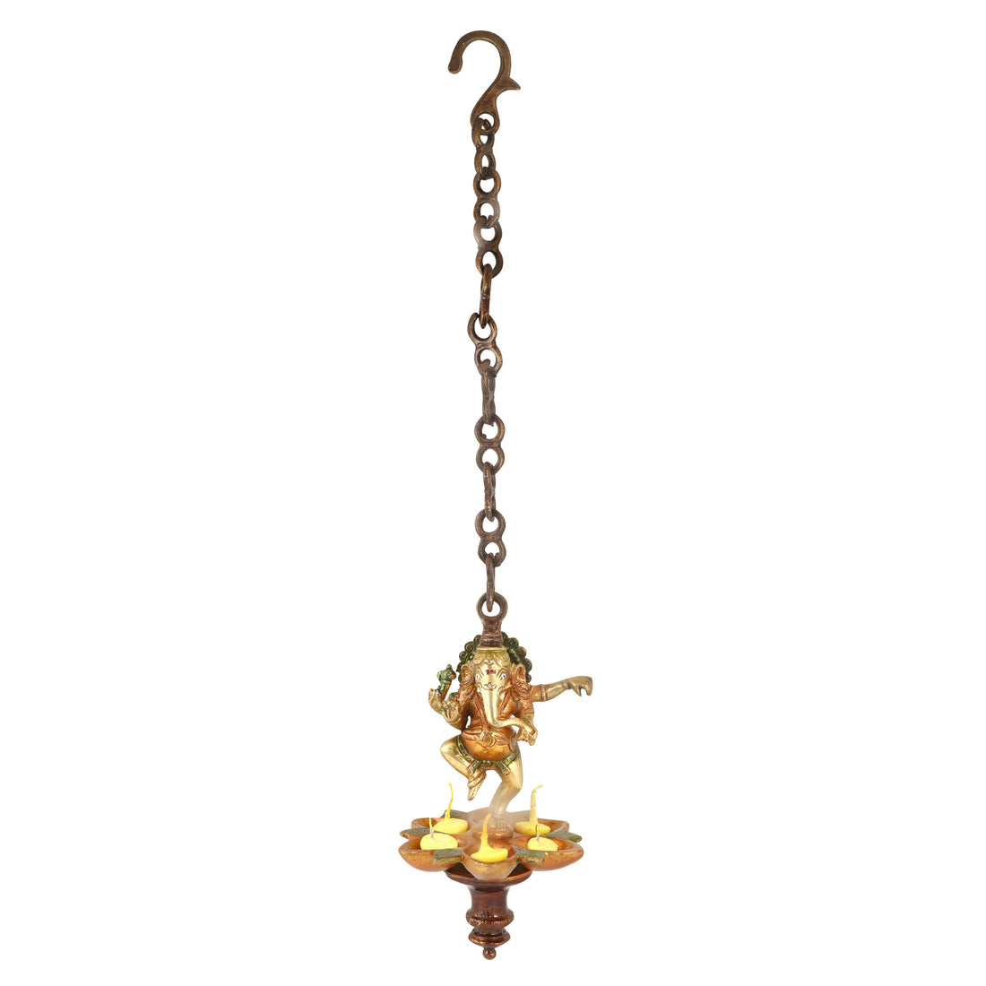 32 Inch Brass Dancing Ganesha Panchmukhi Hanging Diya