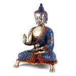 8.3 Inch Contemplative Brass Colorful Buddha Idol Blue