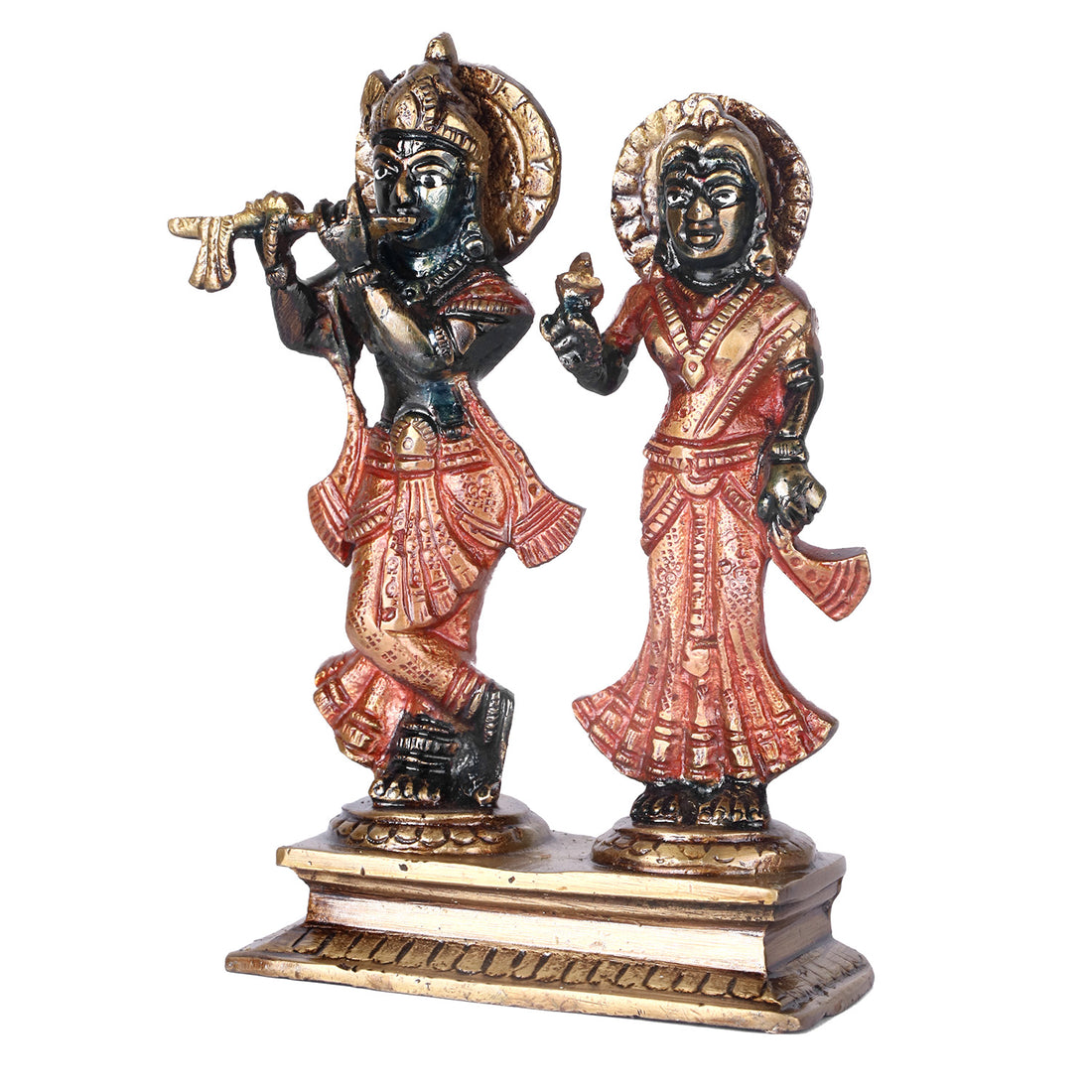 5.9 Inch Handmade Black & Antique Radha Krishna Brass Idol