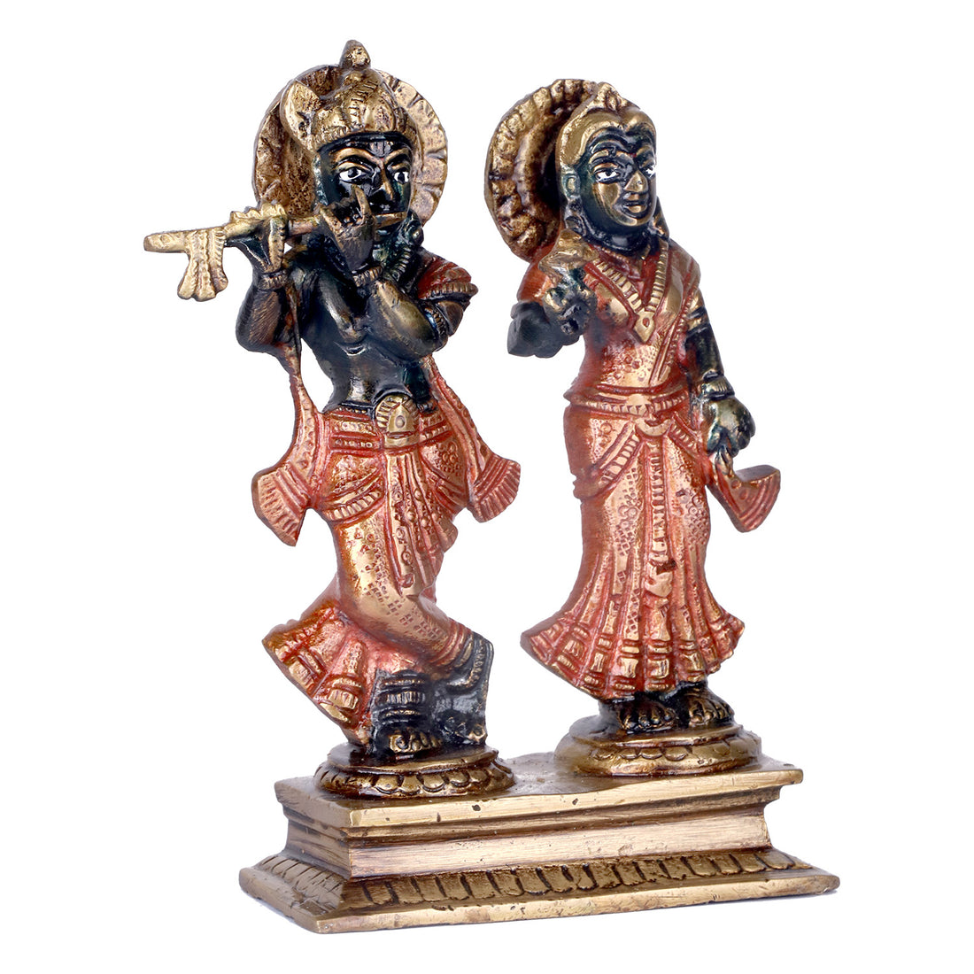 5.9 Inch Handmade Black & Antique Radha Krishna Brass Idol