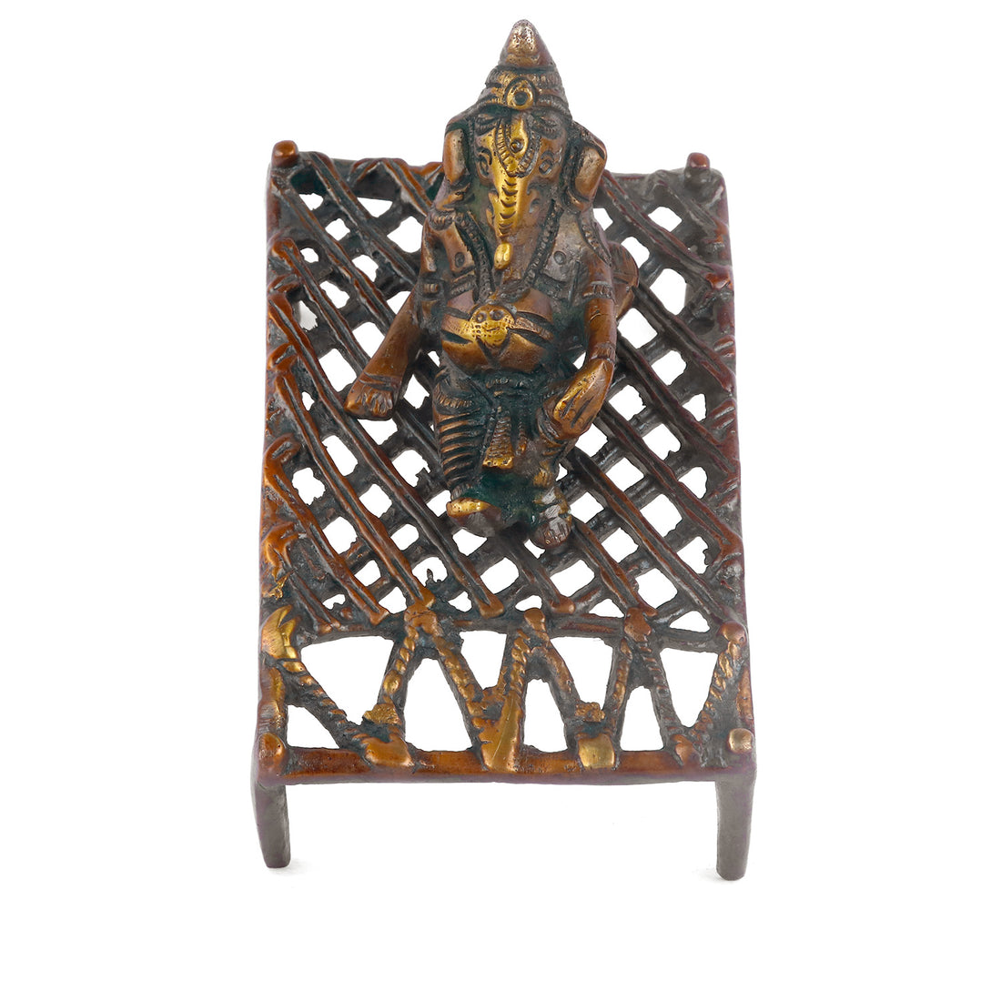 3.3 Antique Brass Ganesha Relaxing On Charpoy
