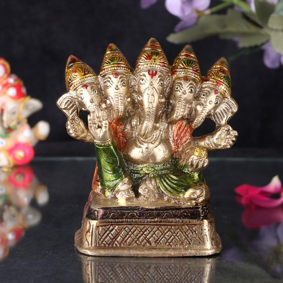 3.2 Inch Brass Panchmukhi Ganesh Statue