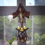 8.8 Inch Brass Ganesh With Bell And Diya Wall Hanging