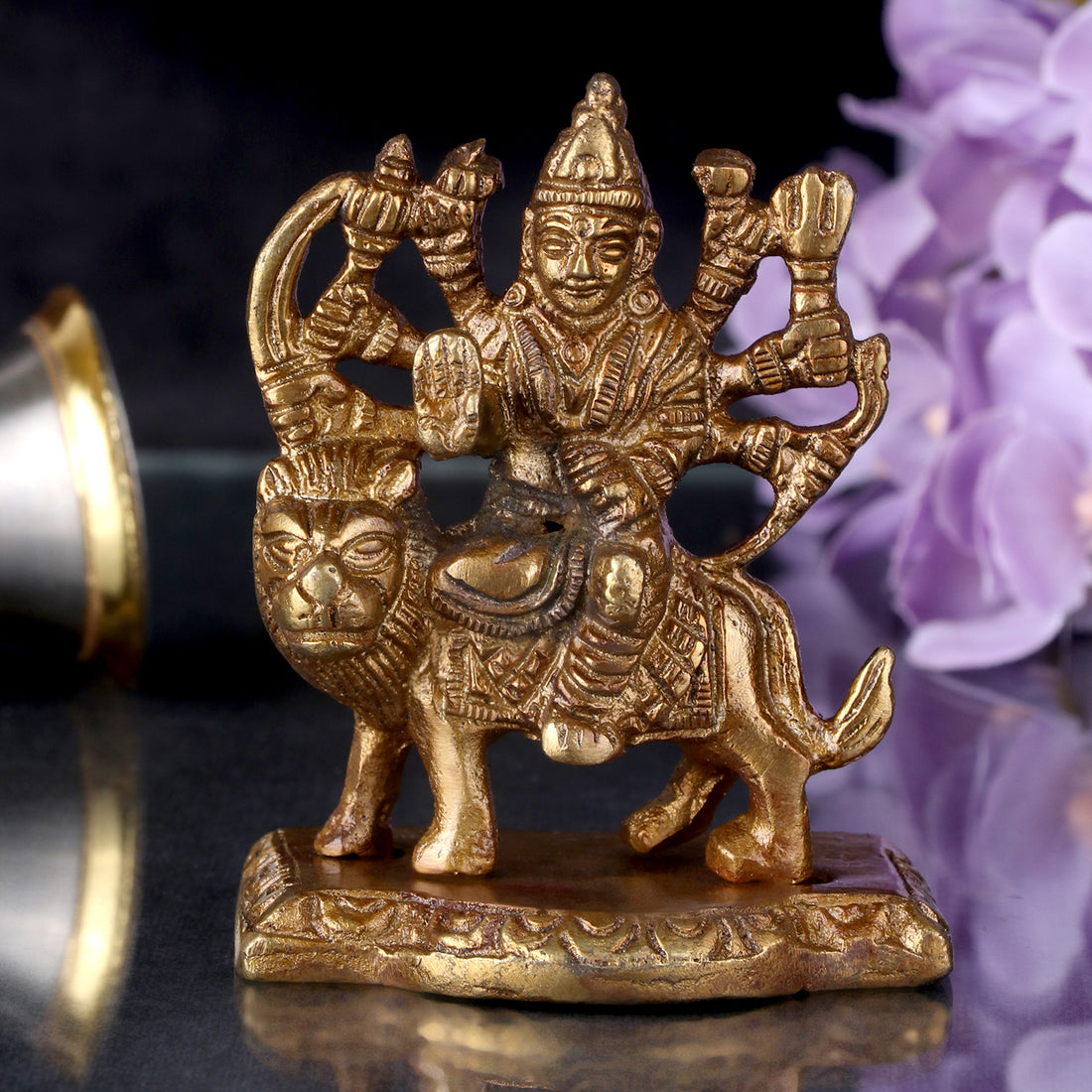 2.2 Inch Engraved Brass Maa Sherawali Idol