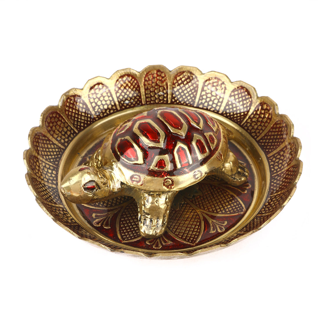 Brass Colored Turtle with Nakashi Tray - Red