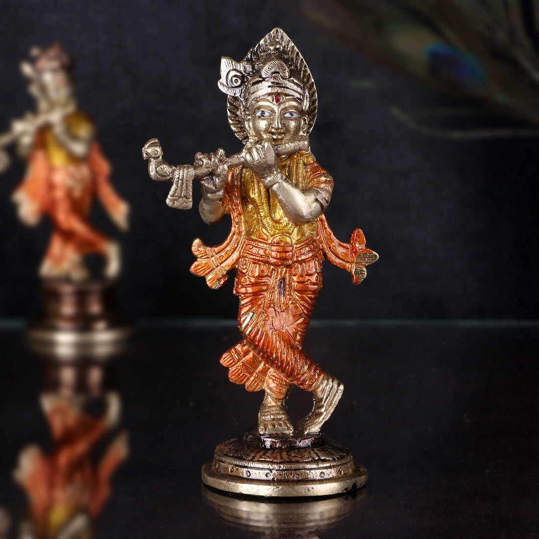 5.8 Inch Enchanting Krishna Brass Idol
