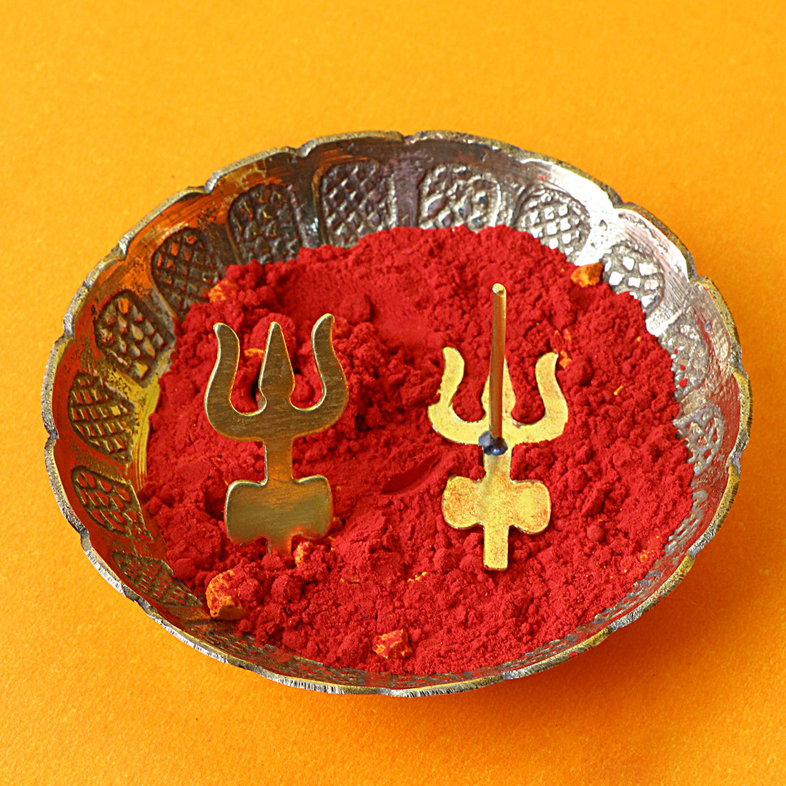Brass Trishul with Damru Tilak Stamp Deity Ornament