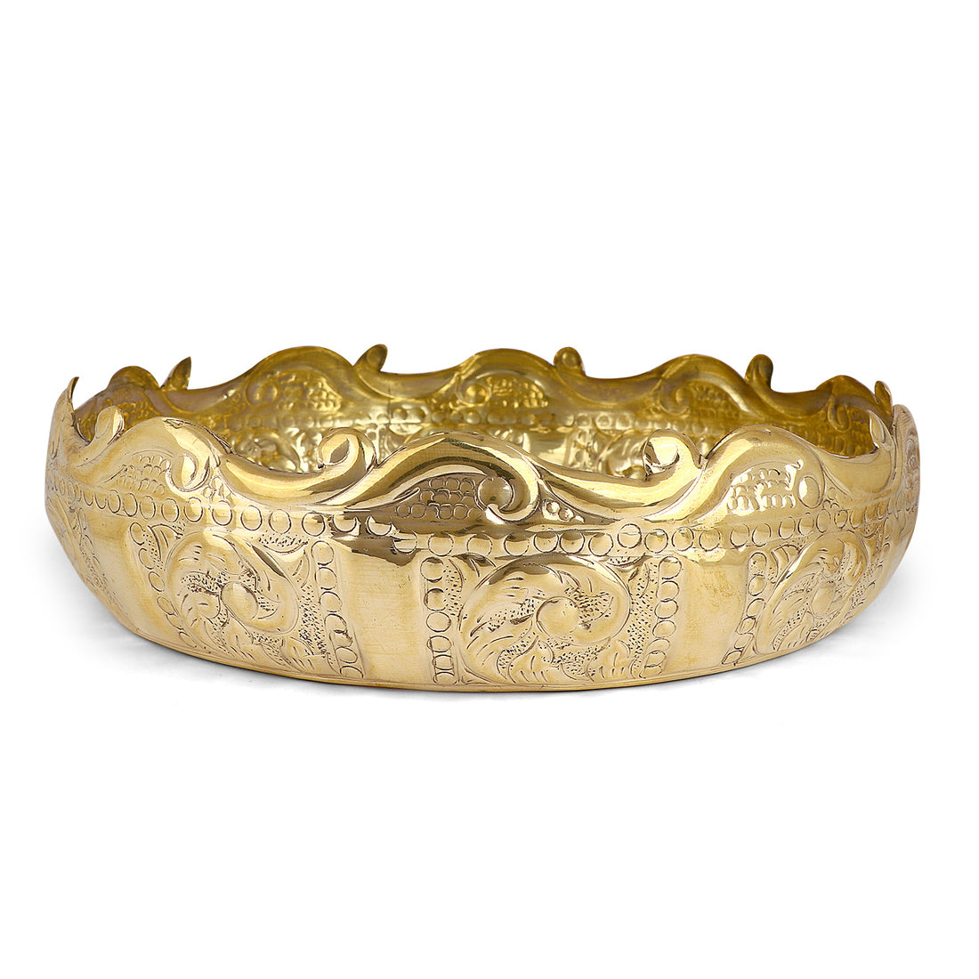 Elegant Floral Design Embossed Brass Urli For Decor