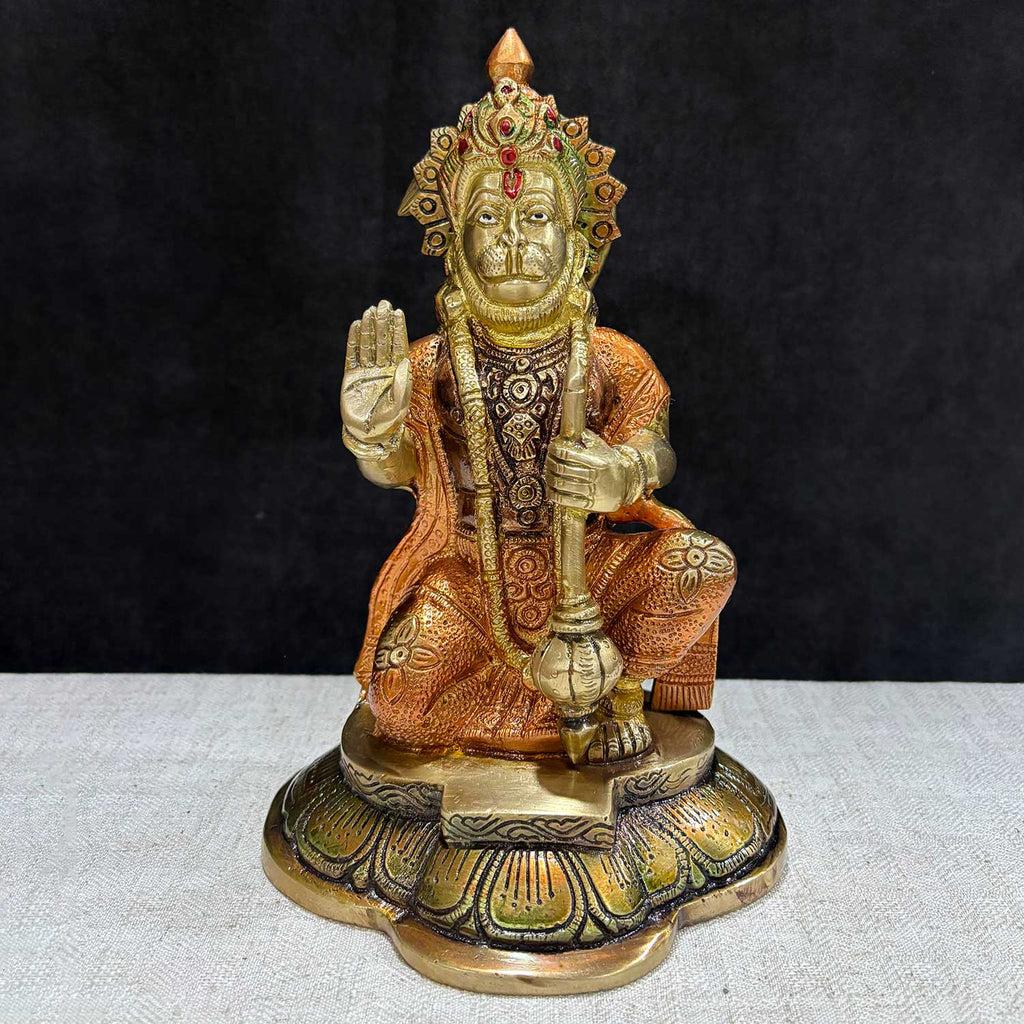 The "8.9 Inch Brass Hanuman Sculpture" is a beautifully crafted representation of Lord Hanuman, the revered deity of strength, devotion, and protection.