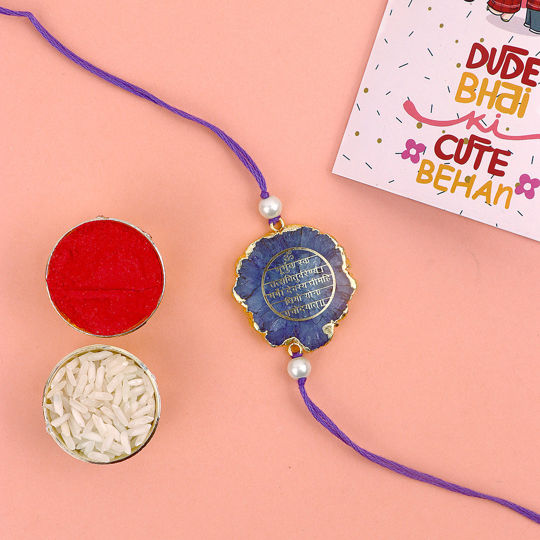 Harmonious Reflections: Ethereal Gayatri Mantra Agate Stone Rakhi