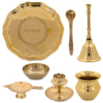7 Piece Brass Shubh Labh Pooja Thali Set (8 Inch) Design 8