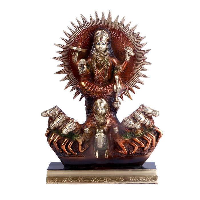 Lord Narayana since he stands in for the three Vedas: Rg, Yajur, and Sama. Gayatri, Brhati, Usnik, Jagati, Tristup, Anustup, and Pankti are the names of the seven horses yoked to the chariot of the Lord Sun. These names of several Vedic meters refer to the seven horses pulling the chariot of the Lord Sun.