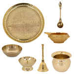 7 Piece Brass Designer Pooja Thali Set (9 Inch) Design 7