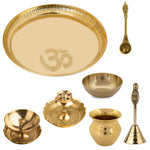 7 Piece Brass OM Pooja Thali Set (9 Inch) Design 10