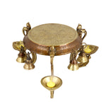6.1 Inch Decorative Brass Chowki With Diya and Bell