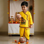 Size 3 Makhan Chor Yellow Krishna Dress with Pink Border